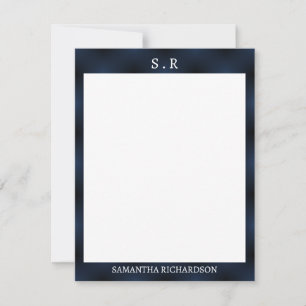 Minimalistisch marineblauw randmonogram notitiekaartje