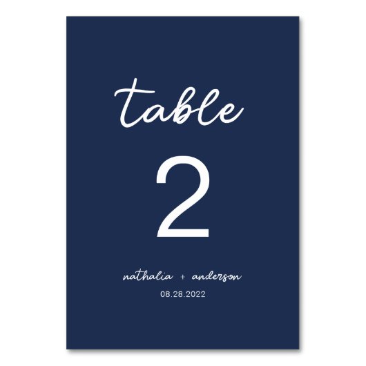 Minimalistisch marineblauw script bruiloft kaart (Achterkant)