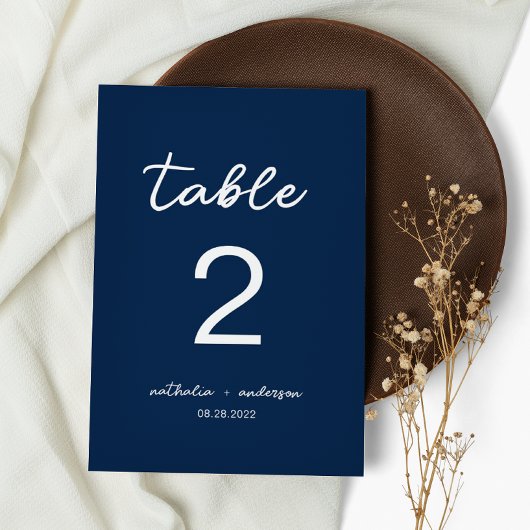 Minimalistisch marineblauw script bruiloft kaart