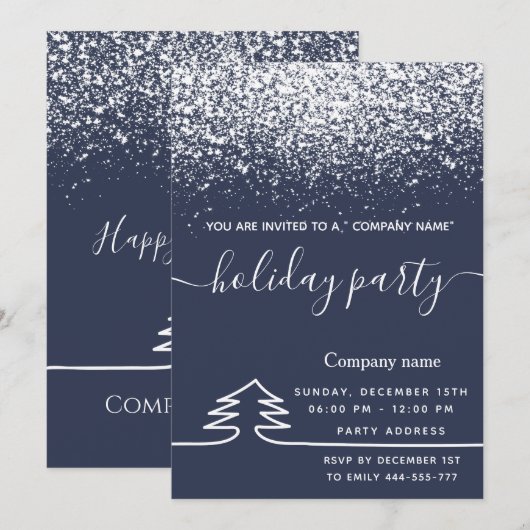 Minimalistisch marineblauw sneeuwfeestje corporate kaart (Voorkant / Achterkant)