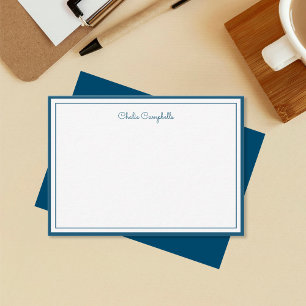 Minimalistisch marineblauw twee grens, handtekenin notitiekaartje