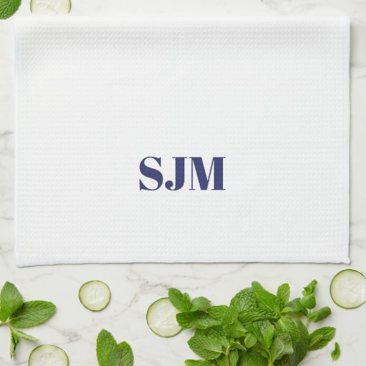 Minimalistisch marineblauw wit Custom monogram Theedoek (Gevouwen)