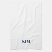 Minimalistisch marineblauw wit Custom monogram Theedoek (Verticaal)