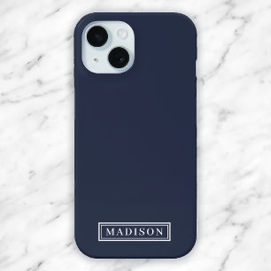 Minimalistisch marineblauw wit gepersonaliseerde n iPhone 15 case