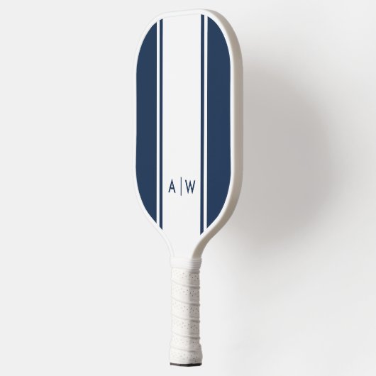 Minimalistisch marineblauw wit streep modern monog pickleball paddle (Links)