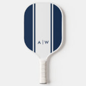 Minimalistisch marineblauw wit streep modern monog pickleball paddle (Voorkant)