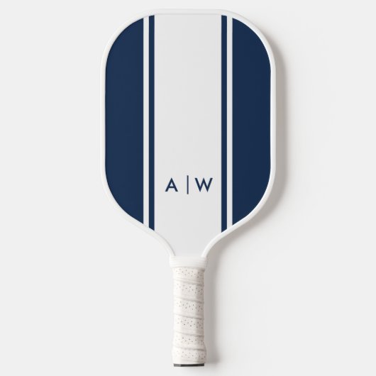 Minimalistisch marineblauw wit streep modern monog pickleball paddle (Voorkant)