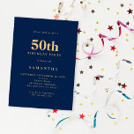 Minimalistisch marinegoud blauw goud 50e verjaarda kaart<br><div class="desc">Minimalistische marine Blue Gold 50th Birthday. 100% aanpasbaar. Pas de tekst eenvoudig aan en verander de lettertype- en achtergrondkleuren als u dit wenst via de optie Verdere wijzigingen bewerken.</div>