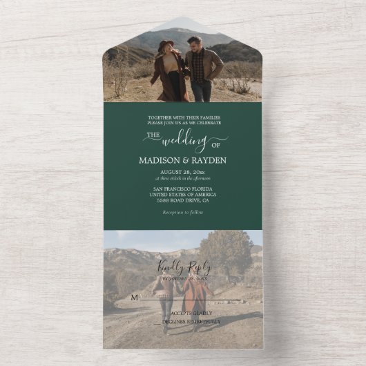 Minimalistisch marinelandbruin all in one uitnodiging (Binnen)