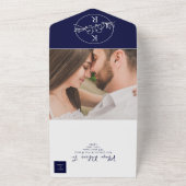 Minimalistisch marinemaand blauw huwelijk all in one uitnodiging (Buitenkant)