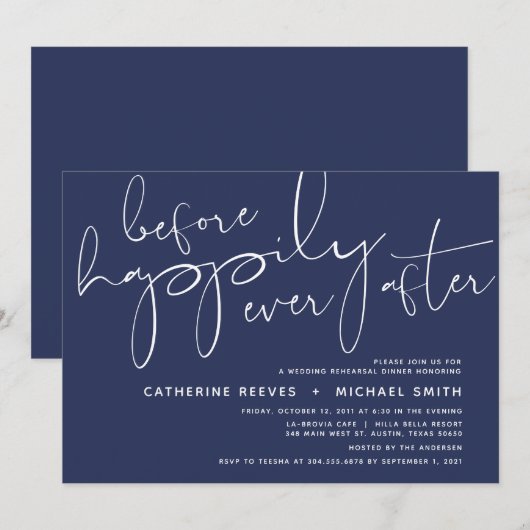 Minimalistisch marineschrift voor bruiloft kaart (Voorkant / Achterkant)