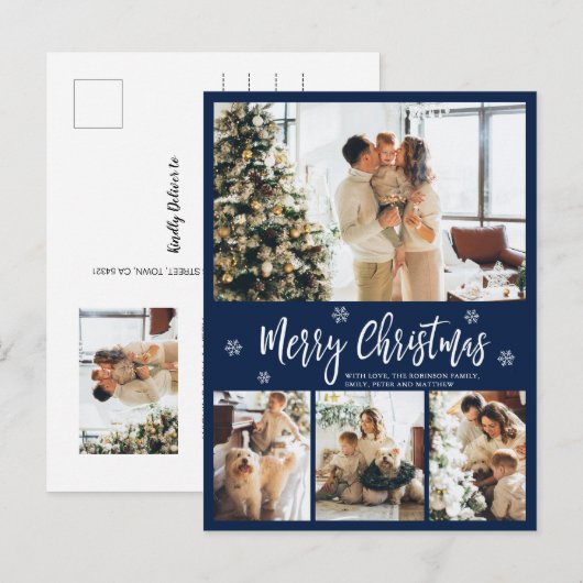 Minimalistisch marineslein White 4 Foto Collage Ke Briefkaart (Voorkant / Achterkant)