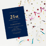 Minimalistisch marinesultaat Blue Gold 21st Birthd Kaart<br><div class="desc">Minimale marineblauw goud 21 september. 100% aanpasbaar. Pas de tekst eenvoudig aan en verander de lettertype- en achtergrondkleuren als u dit wenst via de optie Verdere wijzigingen bewerken.</div>