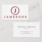 Minimalistisch maroon monogram Logo ingegraveerd e Visitekaartje (Voorkant / Achterkant)