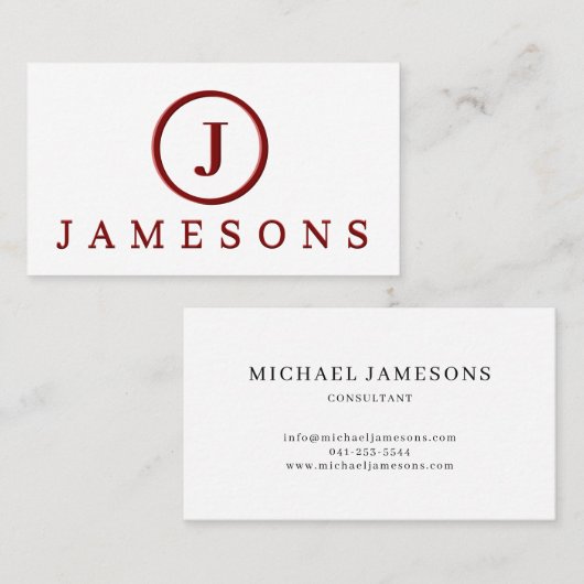 Minimalistisch maroon monogram Logo ingegraveerd e Visitekaartje (Voorkant / Achterkant)