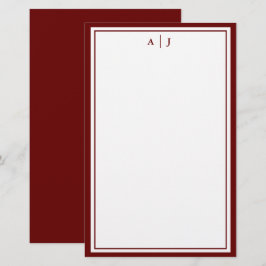 Minimalistisch maroon Red Two Border Monogram Briefpapier