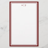 Minimalistisch maroon Red Two Border Monogram Briefpapier (Voorkant)