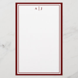Minimalistisch maroon Red Two Border Monogram Briefpapier