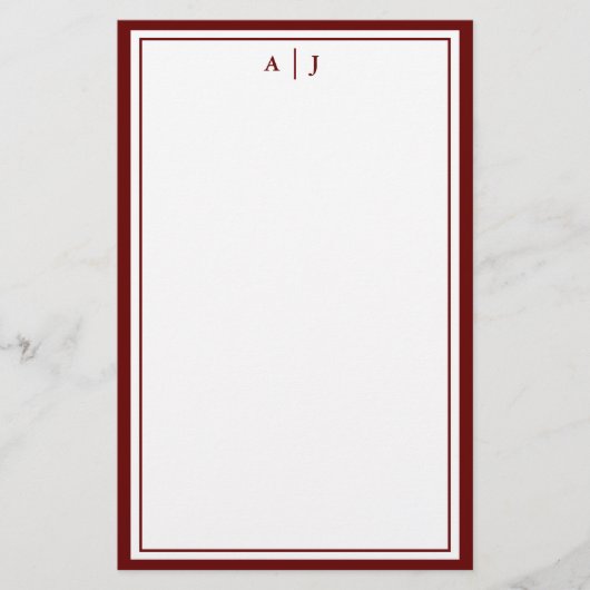 Minimalistisch maroon Red Two Border Monogram Briefpapier (Voorkant)