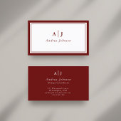 Minimalistisch maroon Red Two Border Monogram Visitekaartje