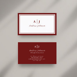 Minimalistisch maroon Red Two Border Monogram Visitekaartje