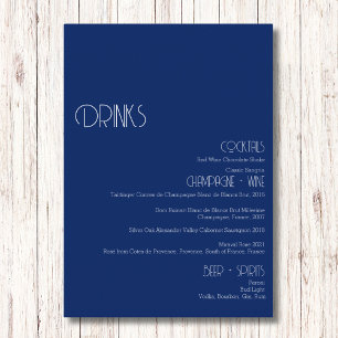 Minimalistisch Marseille Blauw Bruiloft Drinken Ba Menu