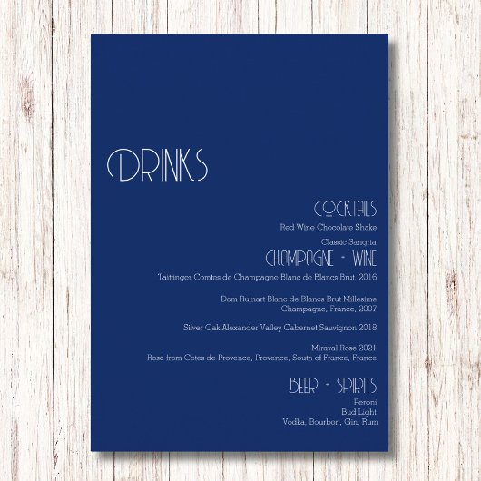 Minimalistisch Marseille Blauw Bruiloft Drinken Ba Menu