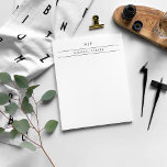 Minimalistisch Masculine | Initialen en naam Notitieblok<br><div class="desc">Dit elegante,  eenvoudige notitiestootkussen kenmerkt klassieke zwarte lijnen en tekst met uw initialen.</div>