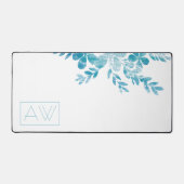 Minimalistisch Meisje Boss Blauw Bloemen Monogram Bureaumat (Voorkant)