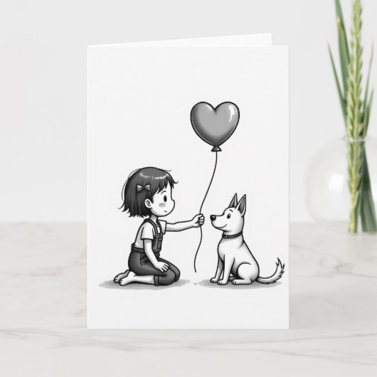Minimalistisch meisje hond liefde kaart (Voorkant)