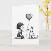Minimalistisch meisje hond liefde kaart (Gele Bloem)