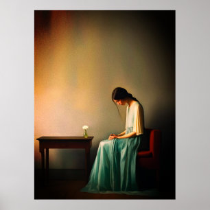 Minimalistisch Meisje met Bloem Kunst aan de Muur  Poster