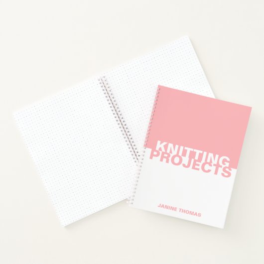 Minimalistisch Meisje Roze Wit Naam Breien Project Notitieboek (Binnen)