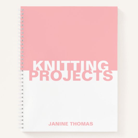 Minimalistisch Meisje Roze Wit Naam Breien Project Notitieboek (Voorkant)