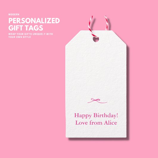 Minimalistisch meisje schattig roze boog monogram  cadeaulabel