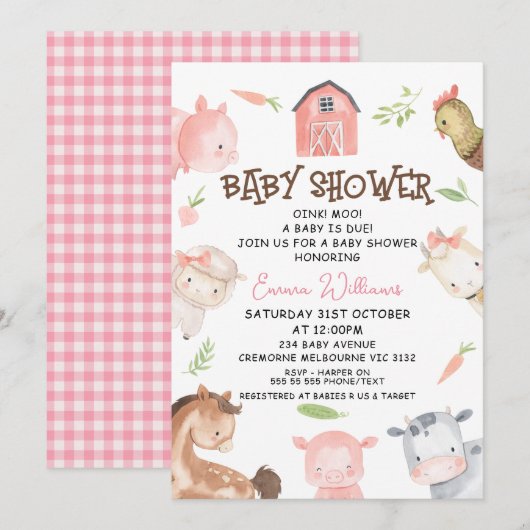 Minimalistisch Meisjes Boerderij Theme Baby shower Kaart (Voorkant / Achterkant)