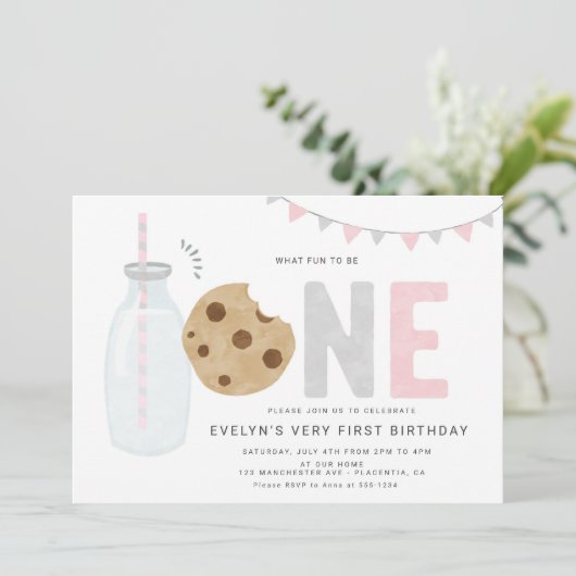 Minimalistisch Melk en Koekjes Meisje Eerste verja Kaart (Staand voorkant)