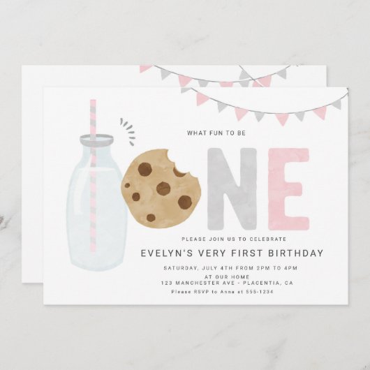 Minimalistisch Melk en Koekjes Meisje Eerste verja Kaart (Voorkant / Achterkant)