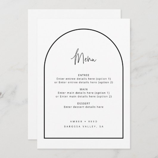 Minimalistisch menu Band zwart-wit-haakscript (Voorkant / Achterkant)