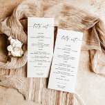 Minimalistisch menu Bindavondeten | Laten we eten<br><div class="desc">Dit prachtige Wedding Menu bevat handgeschreven kalligrafie met een minimalistische moderne lay-out - een perfect accent voor uw bruiloft of speciale gebeurtenis. Gebruik dit menu voor elke keer of het je bruiloft, bruid of baby shower is, verloffeest, feest... wat je maar wilt! Bewerk de *Meest* formulering eenvoudig aan uw behoeften!...</div>