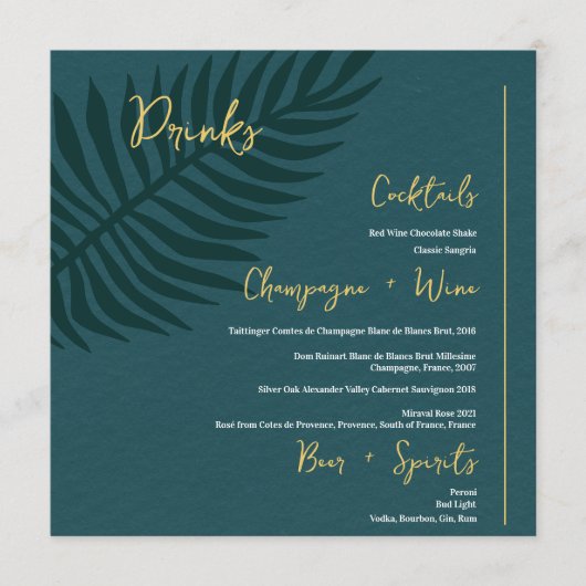 Minimalistisch menu Blauwe handpalmen met Drinken  (Voorkant)