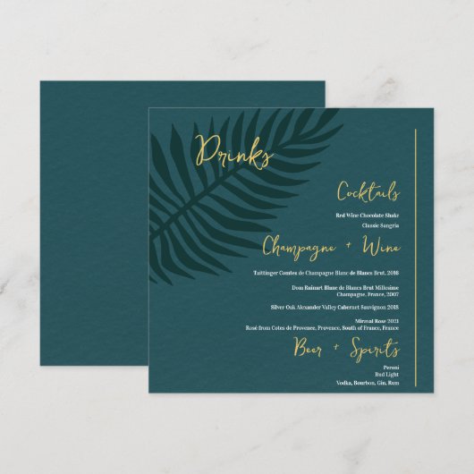 Minimalistisch menu Blauwe handpalmen met Drinken  (Voorkant / Achterkant)