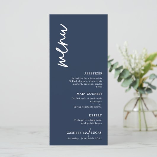 Minimalistisch menu Blauwe marineverbinding (Staand voorkant)