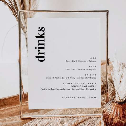 Minimalistisch menu Bold Wedbalk | Menu Drink Poster