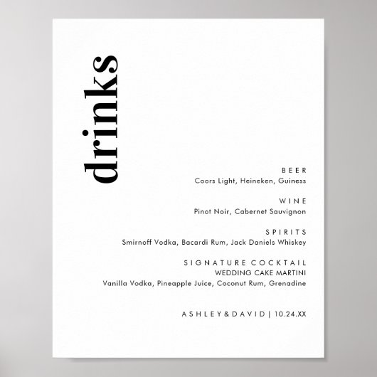 Minimalistisch menu Bold Wedbalk | Menu Drink Poster (Voorkant)