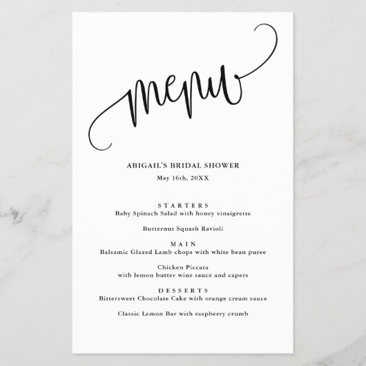 Minimalistisch menu Calligrafie zwart-wit (Voorkant)