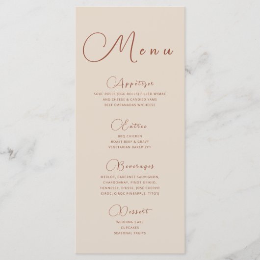 Minimalistisch menu Earthy Beige (Voorkant)