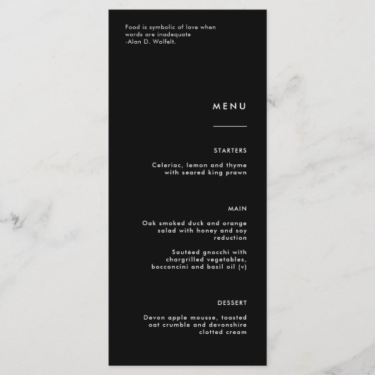 Minimalistisch menu Eenvoudige zwarte bruiloft (Voorkant)