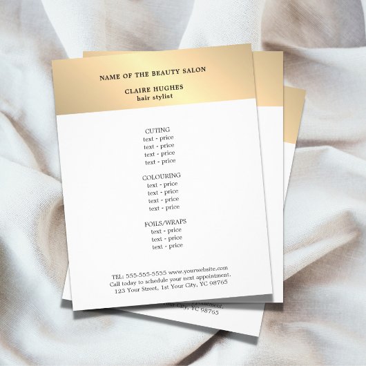 Minimalistisch menu Faux Gold White Beauty Salon