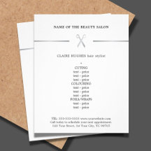 Minimalistisch menu Faux Silver Scissor Haarstylis